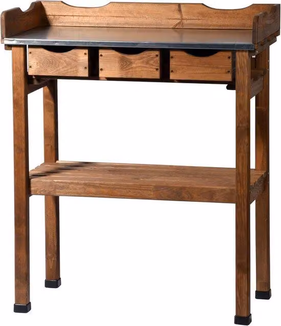 Ibenzoa® Tavolo da lavoro robusto per il giardino – Piano in legno, struttura in metallo stabile, spazio di stoccaggio integrato, resistente ai raggi UV