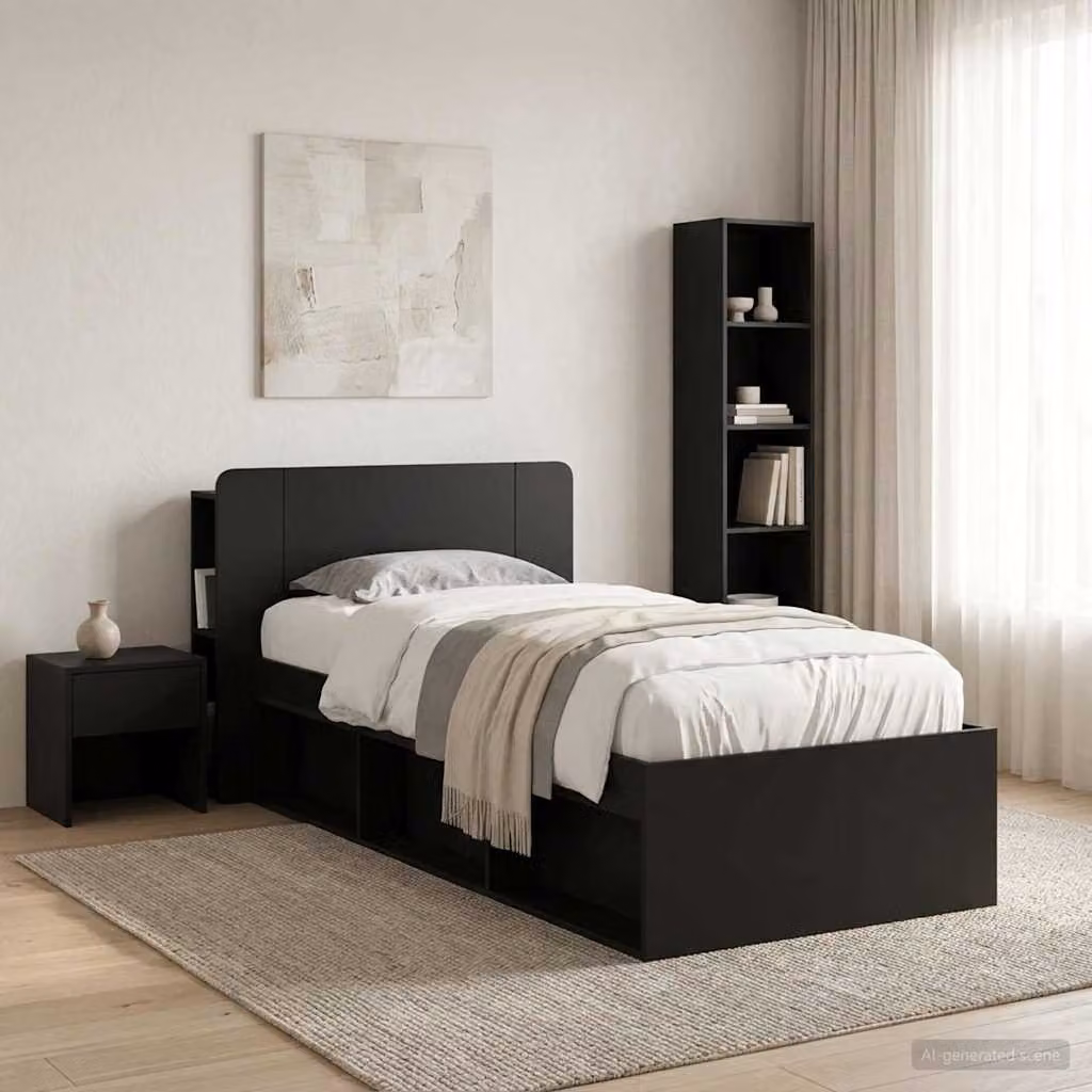 Testata del letto con scaffali integrati vidaXL in legno ingegnerizzato Nero