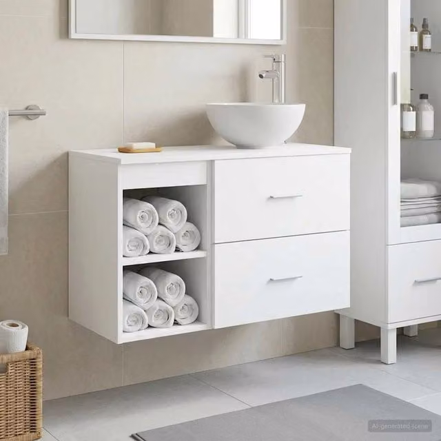 Set di mobili per il bagno 2 pz Bianco Legno ingegnerizzato 3403864