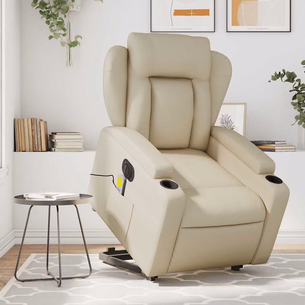 Poltrona Alzapersona Elettrica Reclinabile vidaXL in Similpelle Beige con Braccioli per Senior
