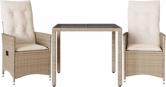 Set da Bistr¨° 3 pz | Set Salotto da Giardino con Cuscini Beige in Polyrattan