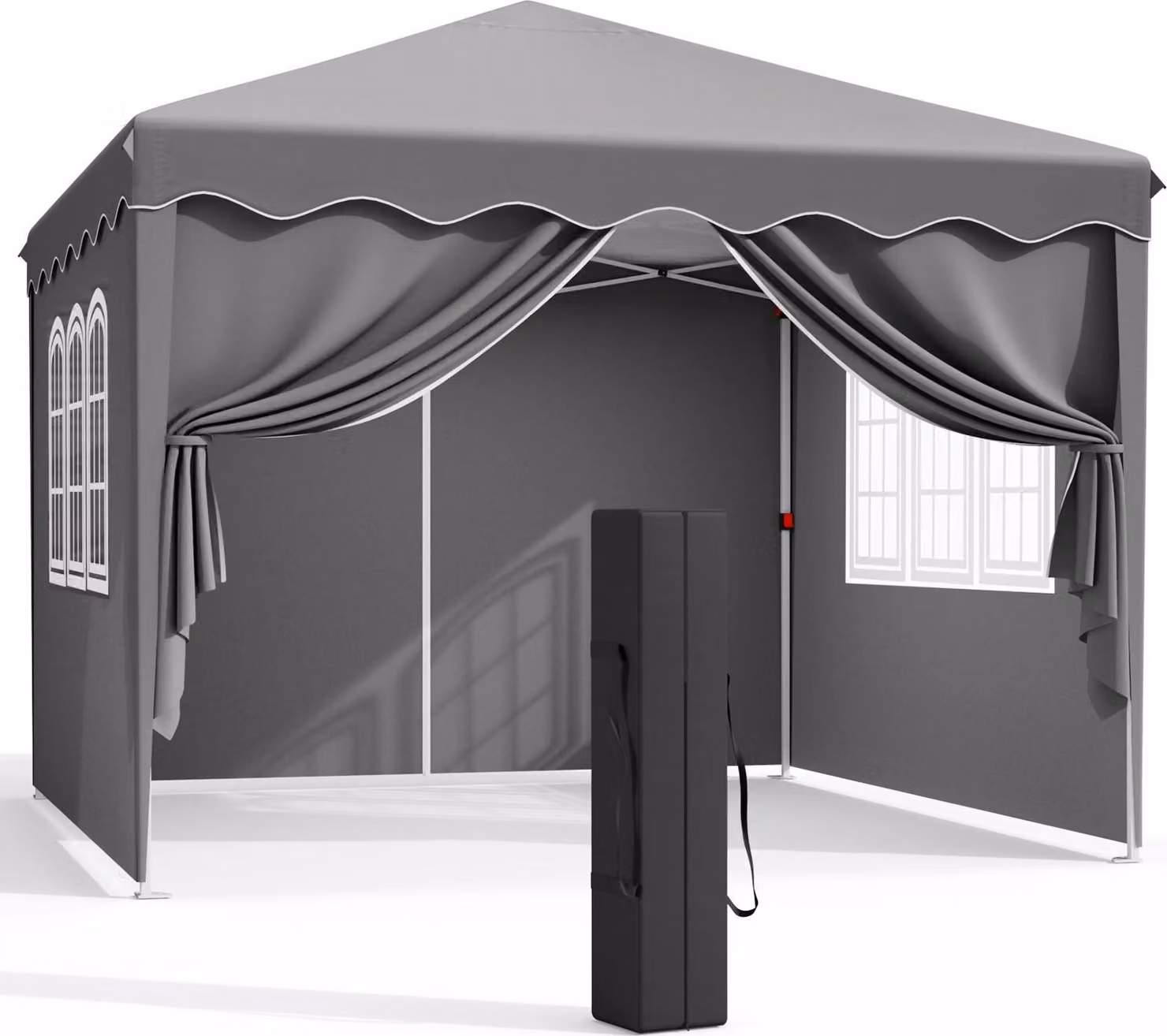 Gazebo pop-up - Tenda per feste 3 x 3 m - Struttura in acciaio - Tessuto Oxford rivestito in PVC - Altezza regolabile 176-200 cm - Pieghevole - Impermeabile - Grigio scuro