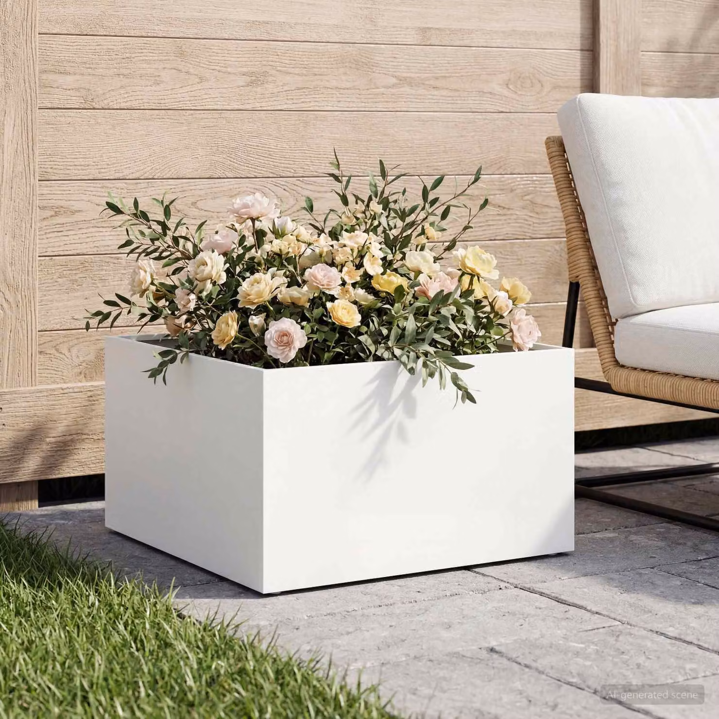 vidaXL Vaso da giardino in metallo Bianco L: 40 cm, P: 40 cm, H: 30 cm