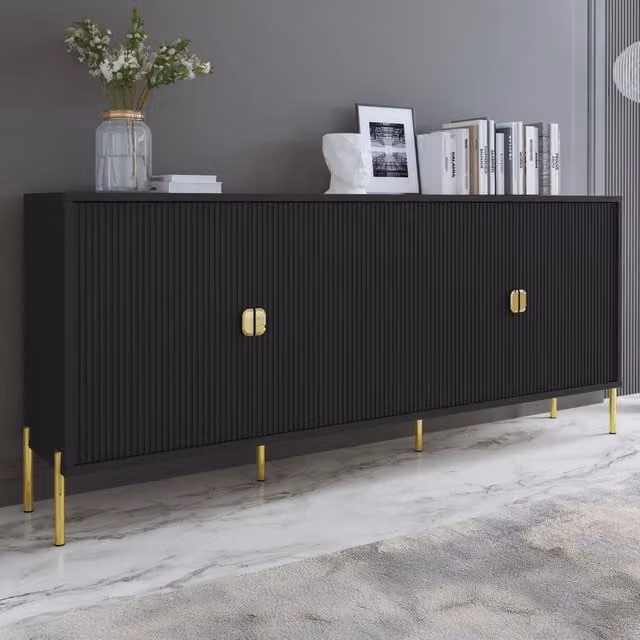 Madia Viale DMORA con cassetti soft close, colore nero e oro, L: 203 cm, P: 49 cm, H: 83 cm