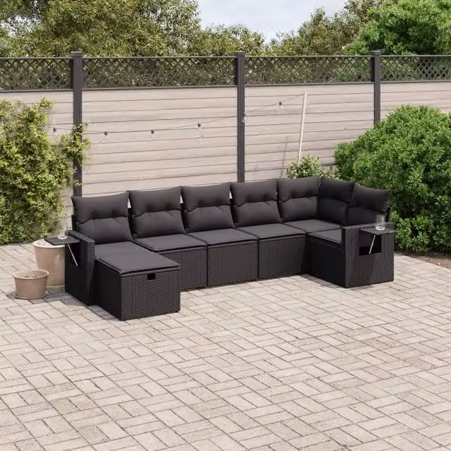 Set Divani da Giardino con Cuscini 7pz Nero Polyrattan 3263811