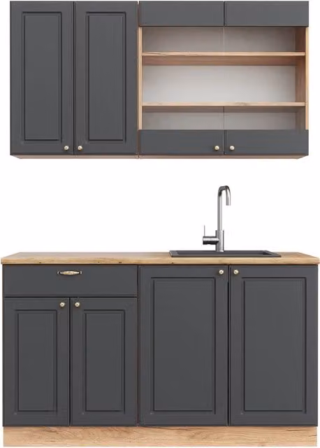 Cucina completa Fame-Line Antracite rustico/Rovere dorato 140 cm, PL Rovere Vicco