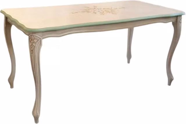 Tavolino shabby legno bianco anticato decorato filo verde 100x50x50 - Mobili 2G