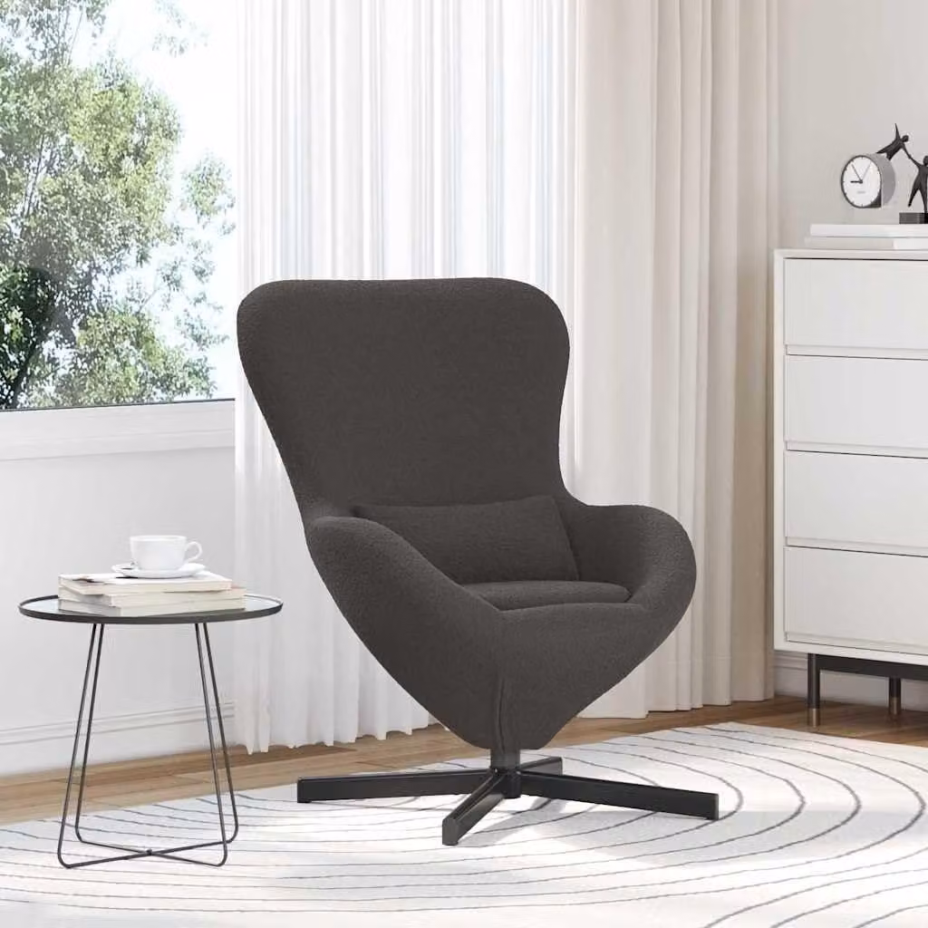 Poltrona a forma di uovo, di colore grigio scuro, girevole, con struttura in acciaio, moderna poltrona imbottita adatta per soggiorno e camera da letto, dimensioni 63 x 73 x 90 cm