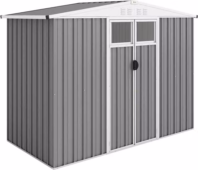 Capanno da Giardino 246x117x180 cm Porta Attrezzi con 2 Porte in Acciaio Zincato Grigio Chiaro