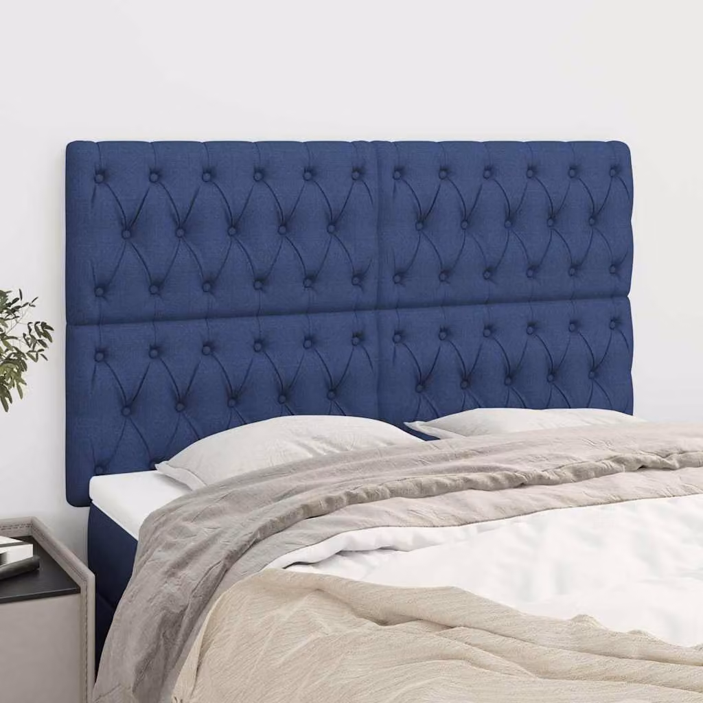 Testiera per letto imbottita vidaXL in tessuto blu con struttura in legno di larice L: 160 cm, P: 7 cm, H: 118-128 cm