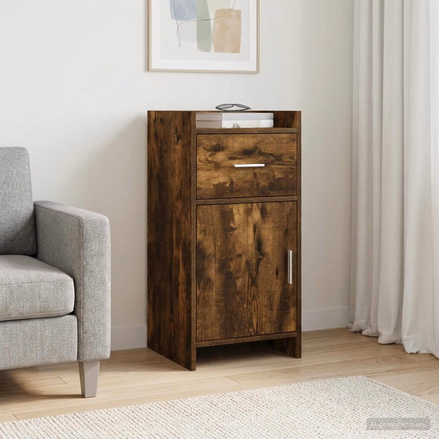 Credenza moderna vidaXL in rovere fumo e metallo, L 40 cm x P 36 cm x H 80 cm