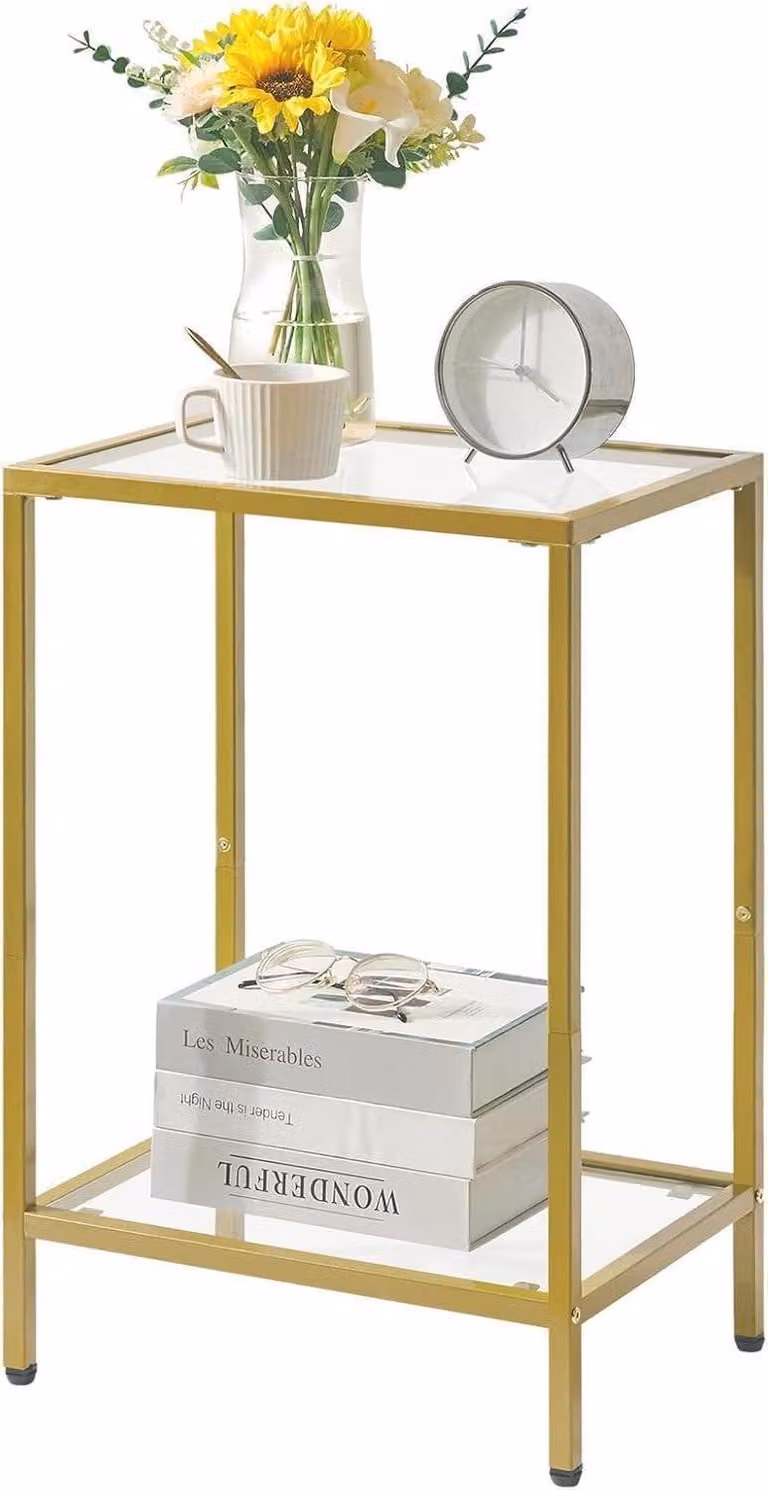 YMYNY Tavolino quadrato in vetro struttura in metallo vetro temperato trasparente HGD002G