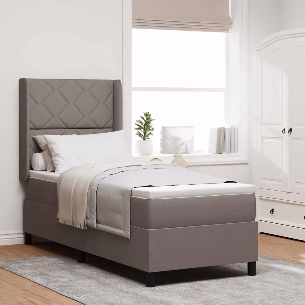 Letto a molle con illuminazione LED e testiera Talpa vidaXL in tessuto beige o grigio, L/P: 90 x 190 cm