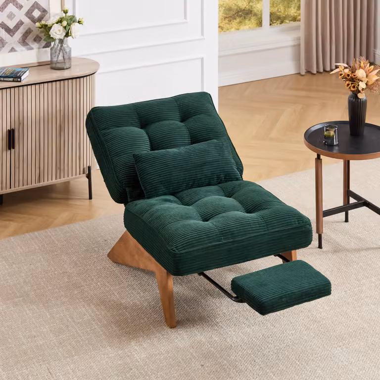 okwish Poltrona relax con poggiapiedi, Poltrona reclinabile con supporto lombare e gambe in legno, Emerald