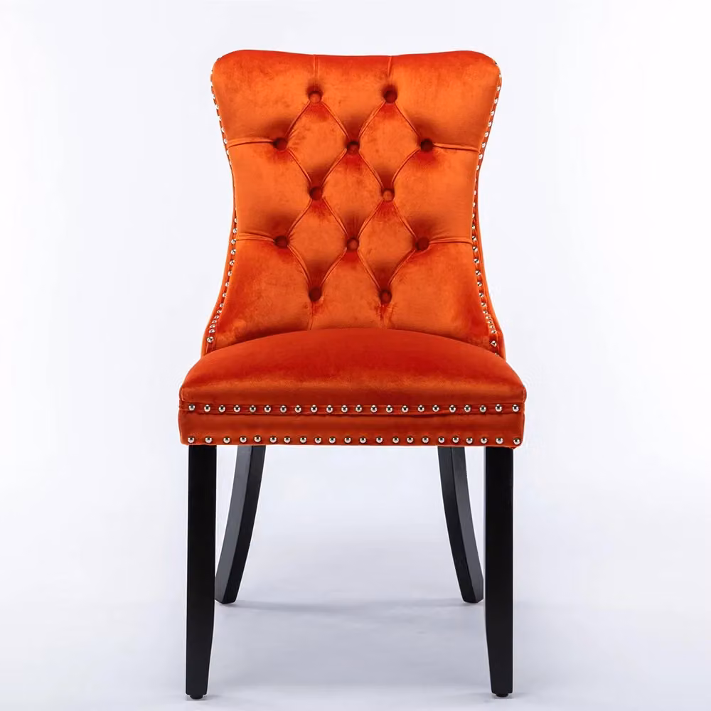Set di 2 sedie Nikki Xylo in velluto arancione con gambe in legno – 2