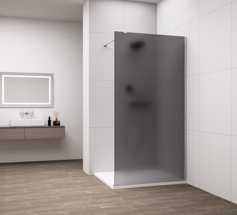 Pannello in vetro per doccia Polysan ESCA CHROME, da montare a parete, vetro grigio opaco, 1500 mm