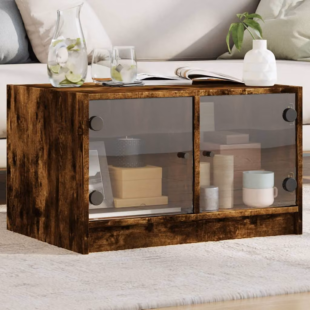 vidaXL Tavolino da Salotto Moderno con Ante in Vetro e Legno, Colore Marrone, L: 68 cm, P: 50 cm, H: 42 cm
