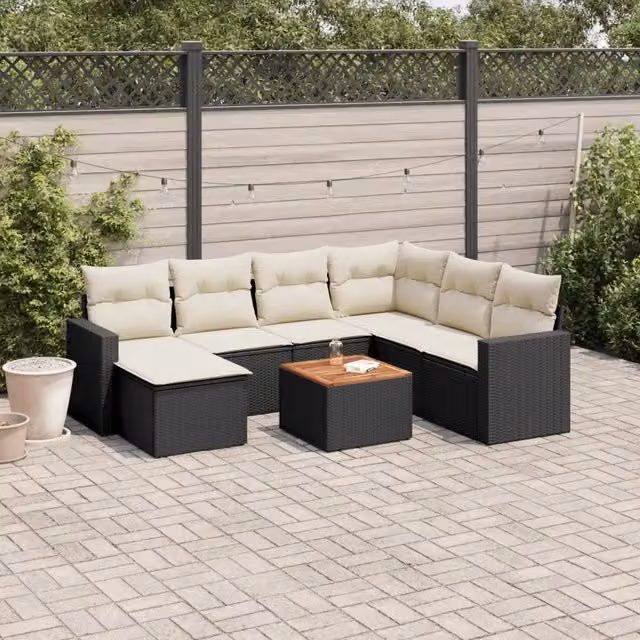 Set Divani da Giardino con Cuscini 8 pz Nero in Polyrattan 3224236