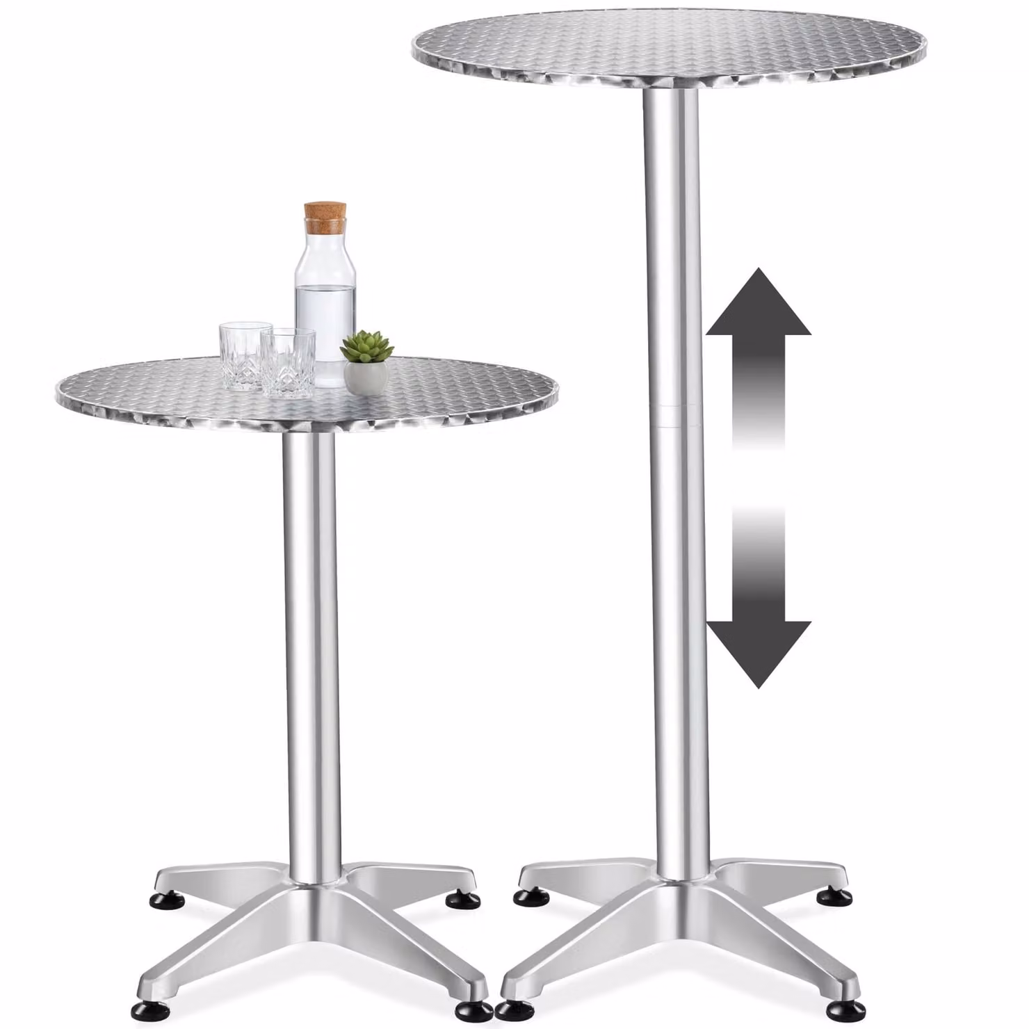 Tavolino da bistrot rotondo TecTake in alluminio verniciato argento, regolabile in altezza, Diametro: 60 cm – 1