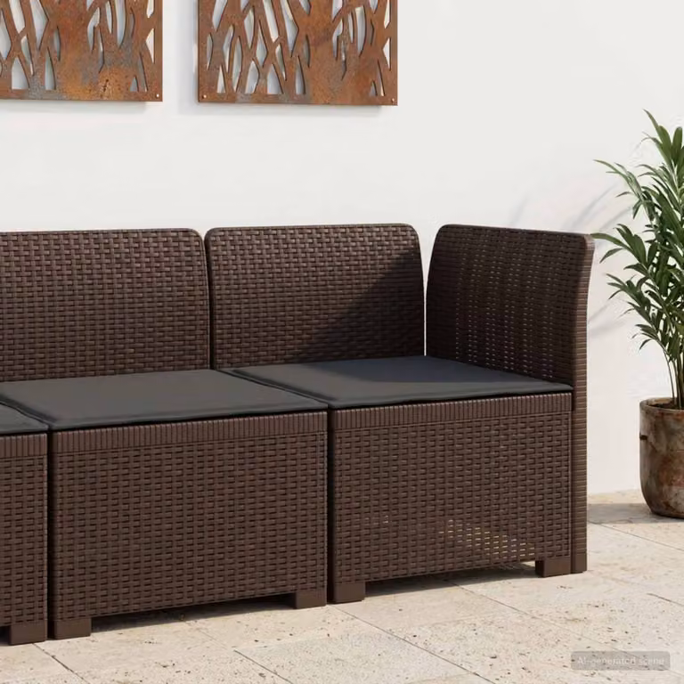 Divano da giardino singolo vidaXL con cuscino in aspetto rattan color marrone e antracite