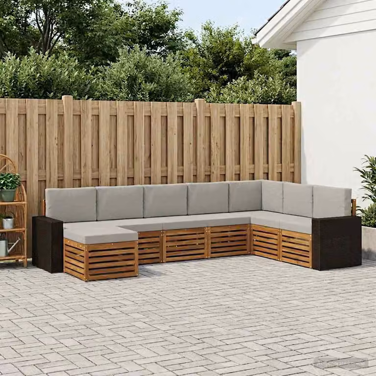 Set di divani da esterno vidaXL 8 pz in legno di acacia con cuscini beige e grigio per giardino e terrazza