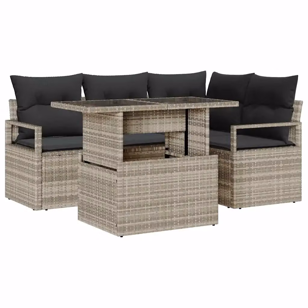 Set Divano da Giardino vidaXL 5 Pezzi a Forma di L con Tavolino, Grigio – 2