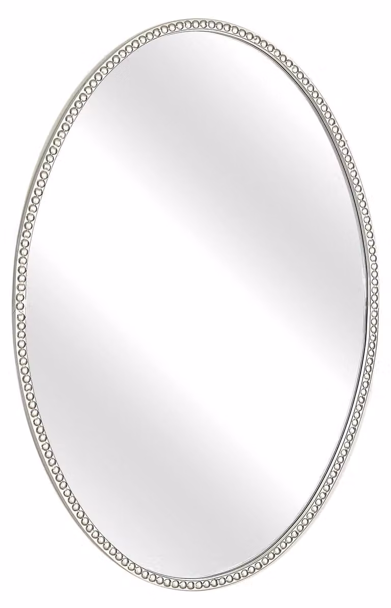 Specchio da parete ovale, con cornice in metallo argentato, confezione singola