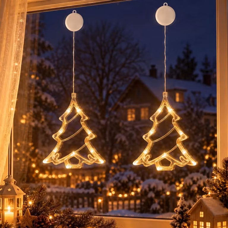 2-pack LED finestra fata luci con gancio di aspirazione a batteria decorazione di Natale festa decorazione, albero di Natale
