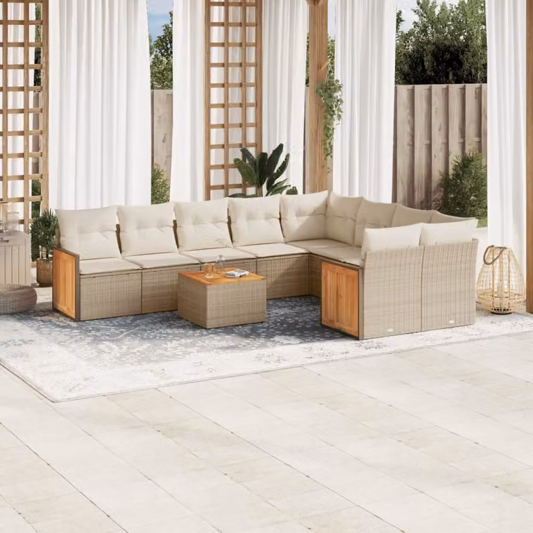 Maison Exclusive - Set Divano da Giardino 10 pz con Cuscini Beige in Polyrattan