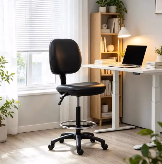 Sedia da ufficio nera regolabile in altezza con schienale ergonomico e rotelle girevoli
