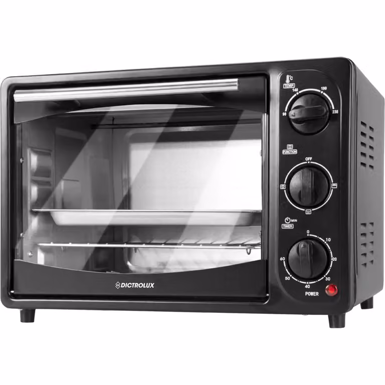 Forno Elettrico DICTROLUX da 18 litri, 1300 Watt, Nero, con Timer e Funzione Top e Bottom Heat, L: 35,2 cm, P: 32,4 cm, H: 26,0 cm