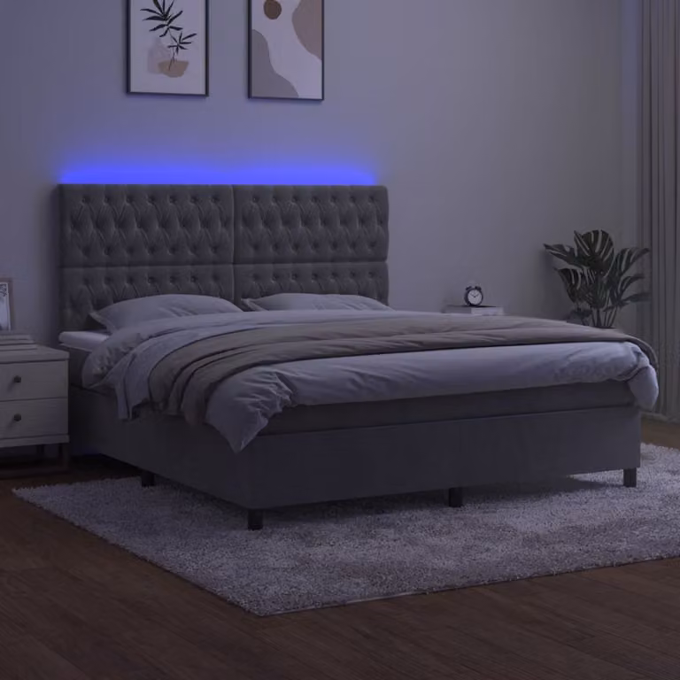 Maison Exclusive - Letto a Molle Materasso e LED Grigio Chiaro 180x200 cm Velluto