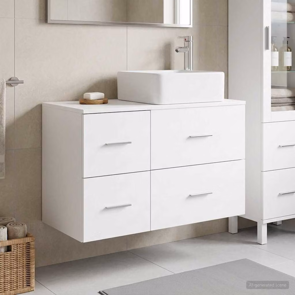 Set di mobili per il bagno vidaXL composto da mobile lavabo e pensile a parete in MDF bianco opaco design minimalista
