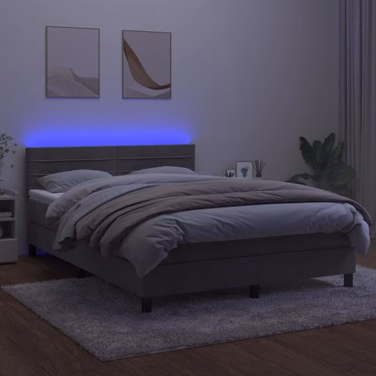 Maison Exclusive - Letto a Molle con Materasso e LED Grigio Chiaro 140x190 cm Velluto
