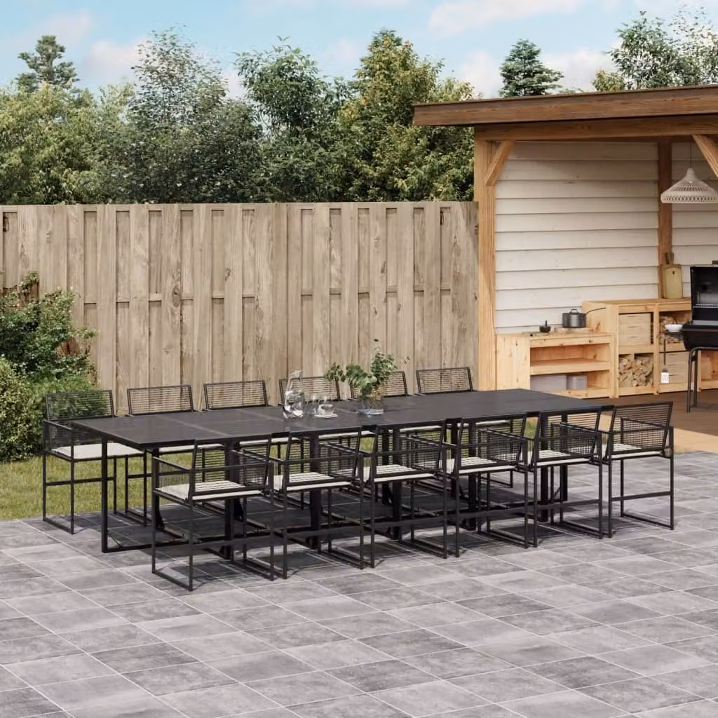 Maison Exclusive - Set da Pranzo da Giardino 13pz con Cuscini Nero in Polyrattan