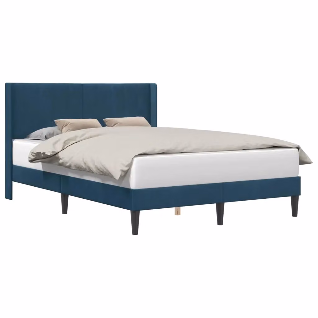 Struttura letto con testiera e giroletto in velluto blu, design moderno, L/P/H: 192 x 144 x 96 cm, 140 x 190 cm – 2