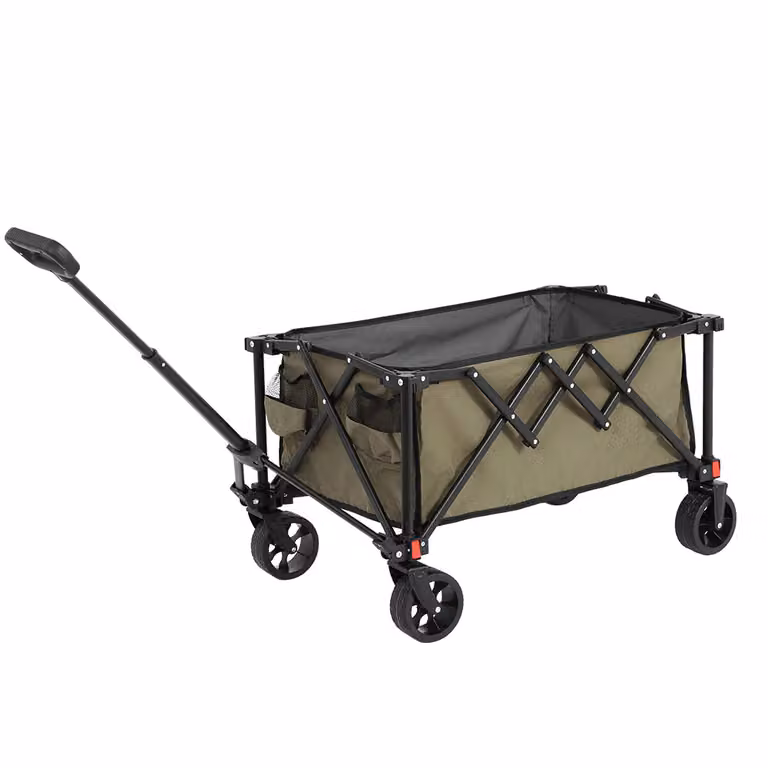 Carrello a mano AIORBER, 80 L, pieghevole, staccabile, maniglia auto-raddrizzante, trolley, per campeggio, spiaggia, 76,98x48x45cm, verde militare