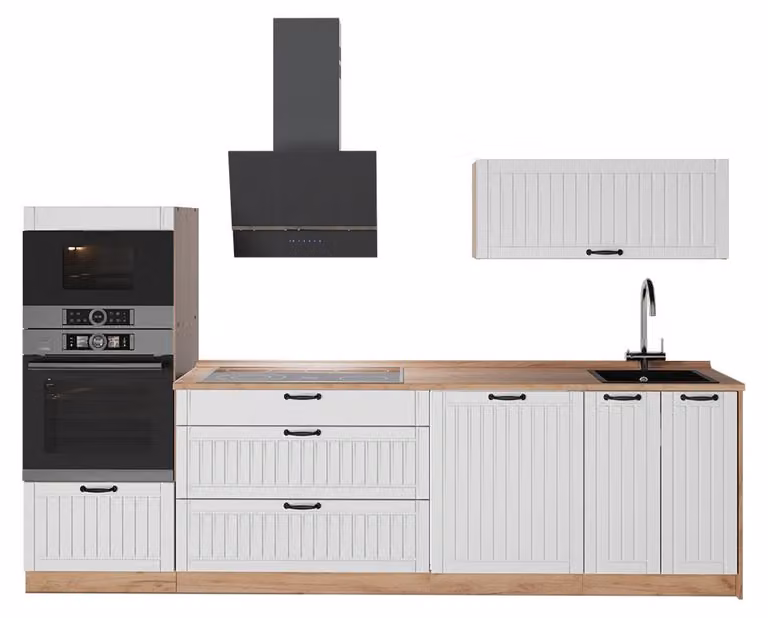Cucina componibile Vicco Fame-Line Bianco rustico/Rovere dorato 280 cm, PL Rovere, Model 64704
