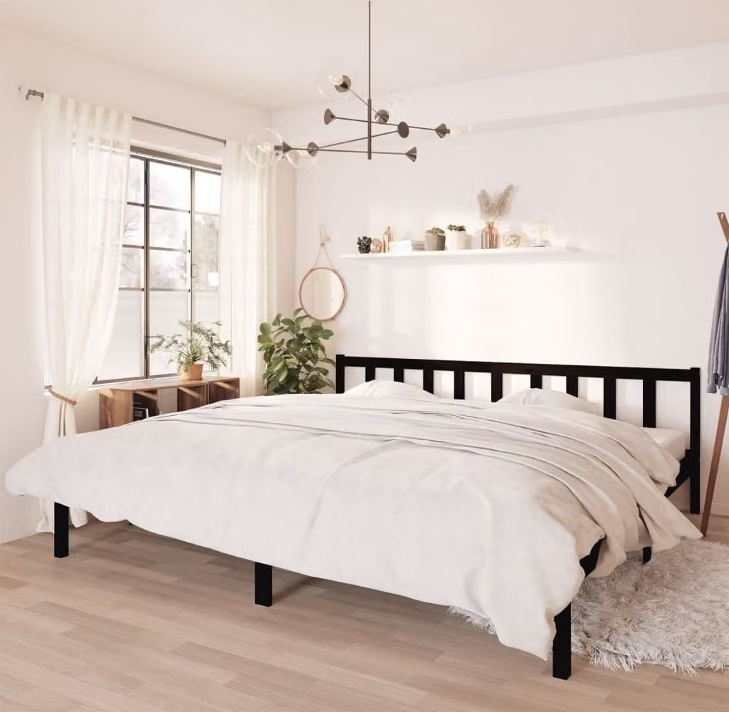 The Living Store Letto in legno massiccio di pino nero 200x200 cm