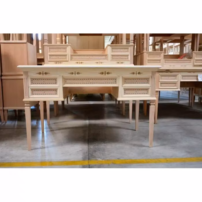 Scrivania classica in legno grezzo Mobili 2G L: 130 cm, P: 70 cm, H: 80 cm – 2