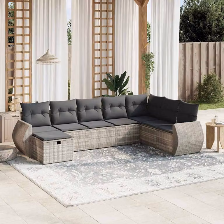 vidaXL Set Divano da Giardino a L 8pz con Cuscini Grigio Moderno in Polyrattan e Acciaio