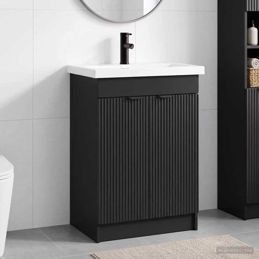 Set di mobili per il bagno moderno vidaXL in nero con ante a battente e ripiani interni, L 78,5 cm x P 37,5 cm x H 81 cm