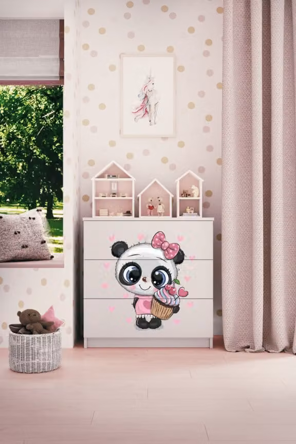 Cassettiera per bambini Panda nel colore bianco Babydreams
