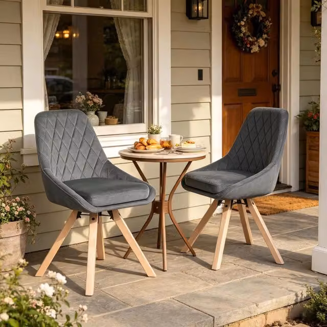 Sedia da pranzo girevole a 360° in velluto con seduta ergonomica e gambe in legno di faggio grigio scuro set da 2