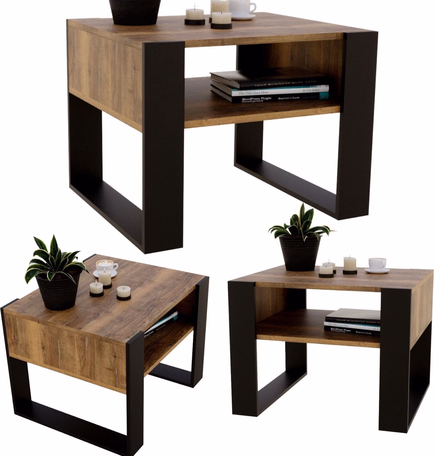 Tavolino da divano, realizzato in materiale composito di legno, forma rettangolare, stabile, colore noce, dimensioni 45 x 53,6 x 65 cm
