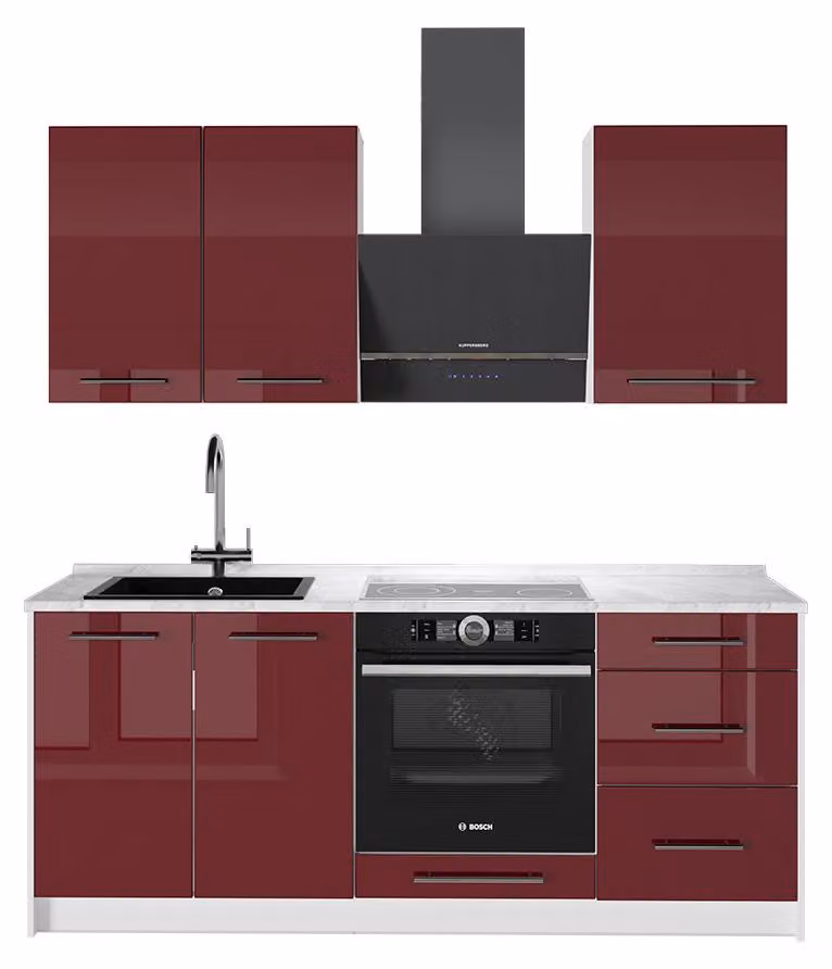 Cucina monoblocco Vicco Fame-Line Bordeaux lucido/Bianco 190 cm, PL Marmo, Model 64921