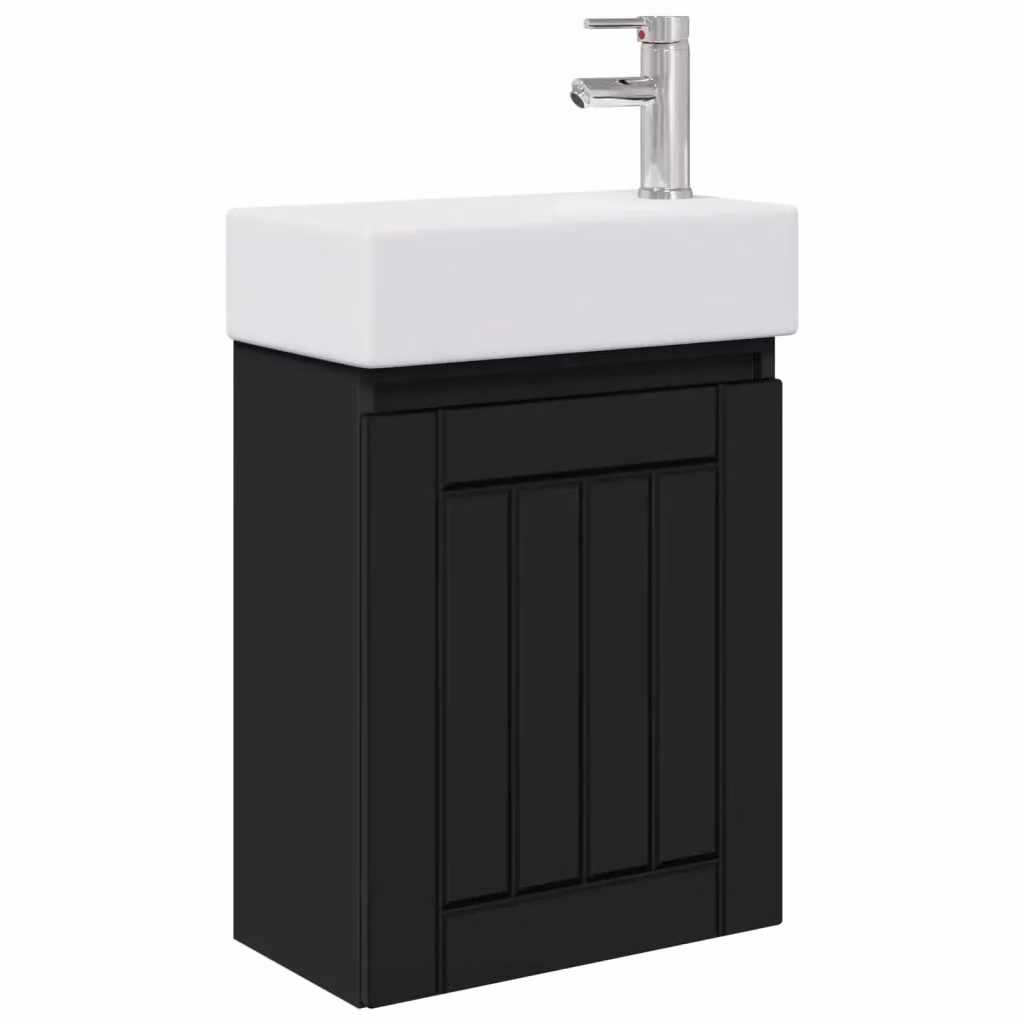 Mobile bagno moderno vidaXL con rubinetto, sospeso, L/P/H: 45,5 x 25,5 x 84 cm, nero/bianco/argento – 2