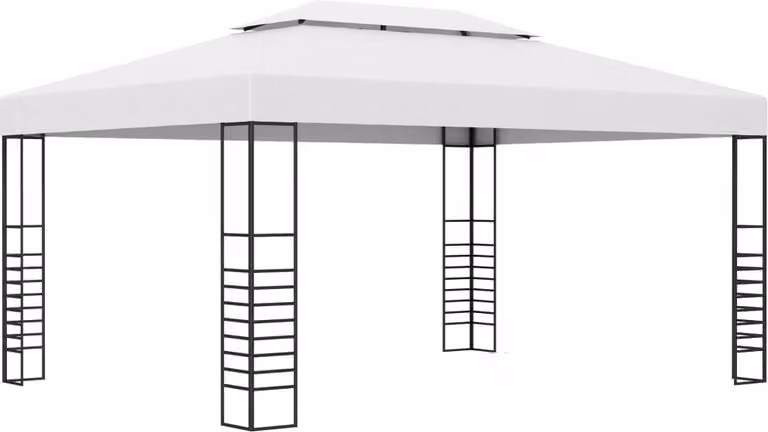 The Living Store Gazebo da giardino in acciaio verniciato a polvere 4x3x2,7 m Bianco