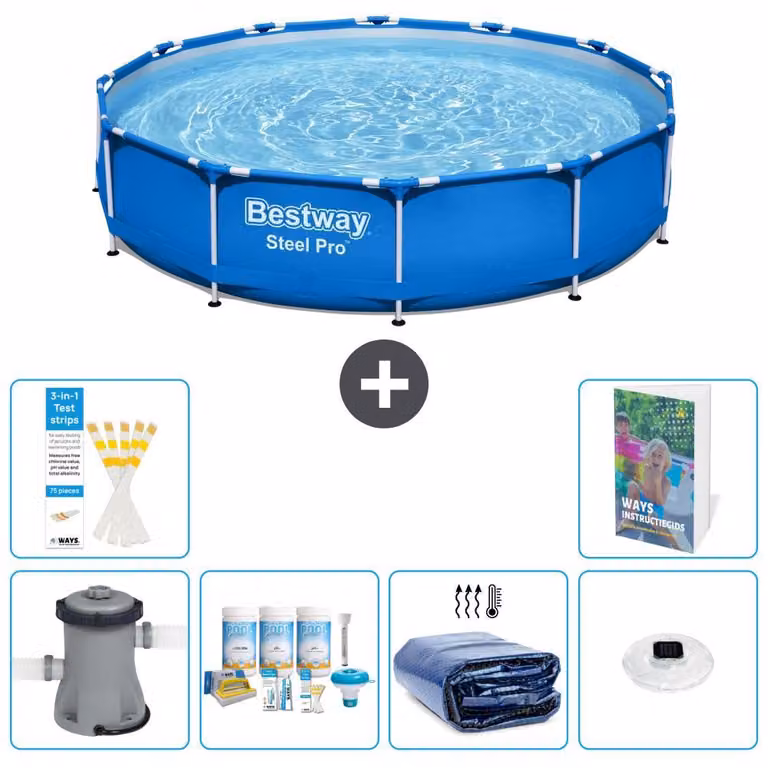 Bestway Steel Pro, piscina in acciaio, forma rotonda - 366x76 cm - composta da 5 parti, modello S228