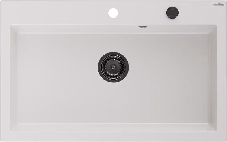 Mexen Elix lavello in granito a 1 vasca 800 x 500 mm, bianco, sifone nero - 6527801005-20-B